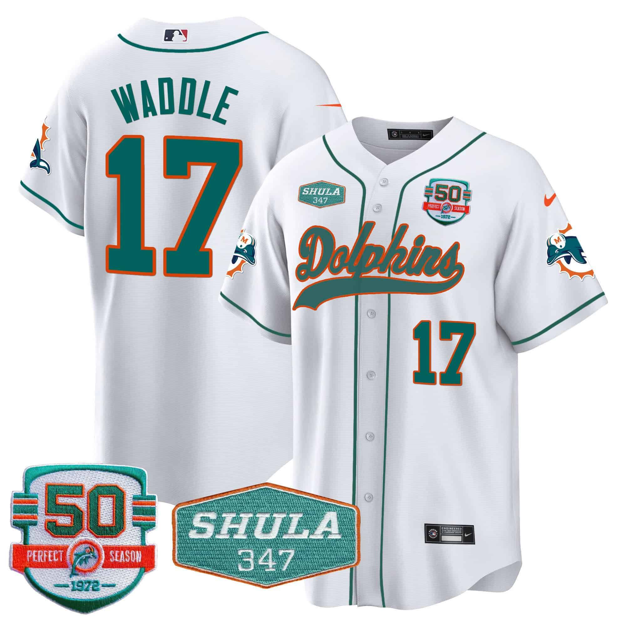 Men Miami Dolphins #17 Waddle White 2024 Nike 50th Don Shula Memorial Patch Baseball NFL Jersey->indianapolis colts->NFL Jersey